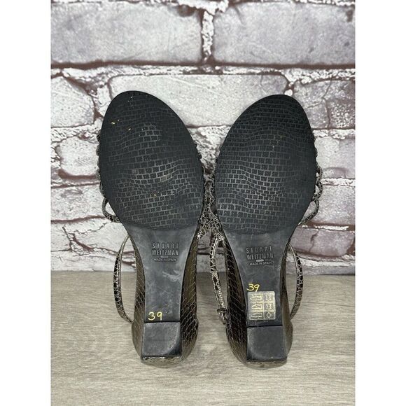Stuart Weitzman Pewter Silver Snake Print Wedge Strap Sandals Women Sz 37EU/6.5M - Picture 8 of 16